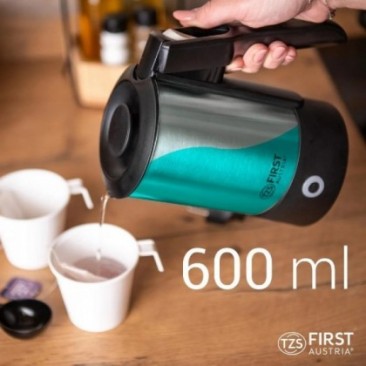 Туристическа ел. кана First Austria FA-5425-4, 1000W, 0.6 L, 2 чаши и лъжичка, Сгъваща се дръжка, Инокс - Изображение 4