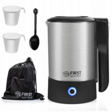Туристическа ел. кана First Austria FA-5425-4, 1000W, 0.6 L, 2 чаши и лъжичка, Сгъваща се дръжка, Инокс - Изображение 8