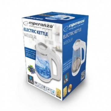 Електрическа кана Esperanza EKK024W, 1500W, 1.7л, Стъклен корпус, LED светлини, Бял - Изображение 2