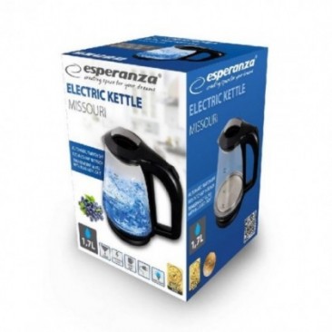 Електрическа кана Esperanza EKK024K, 1500W, 1.7л, Стъклен корпус, LED светлини, Черен - Изображение 2