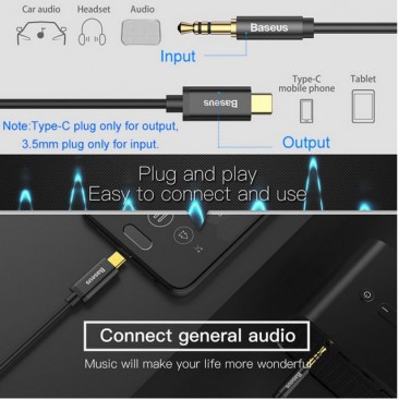 Кабел Baseus - CAM01-01 USB Type-C мъжки към 3,5 мм мъжки AUX аудио кабел M01 - Изображение 4